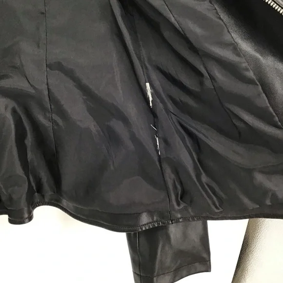 ZARA Faux Leather Moto Biker Collarless Jacket Edgy Career Black Size Small - Picture 9 of 10